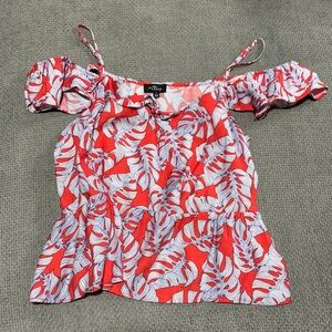 Red and White Leaf Print Blouse